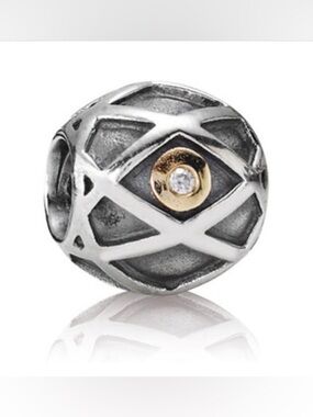 Pandora Harlequin Web charm Sterling Silver, 14k gold & 2 genuine diamonds.